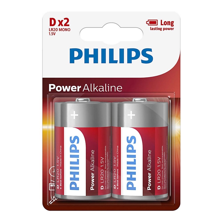 Philips LR20P2B/10 - 2 gab Alkaline baterija D POWER ALKALINE 1,5V 14500mAh