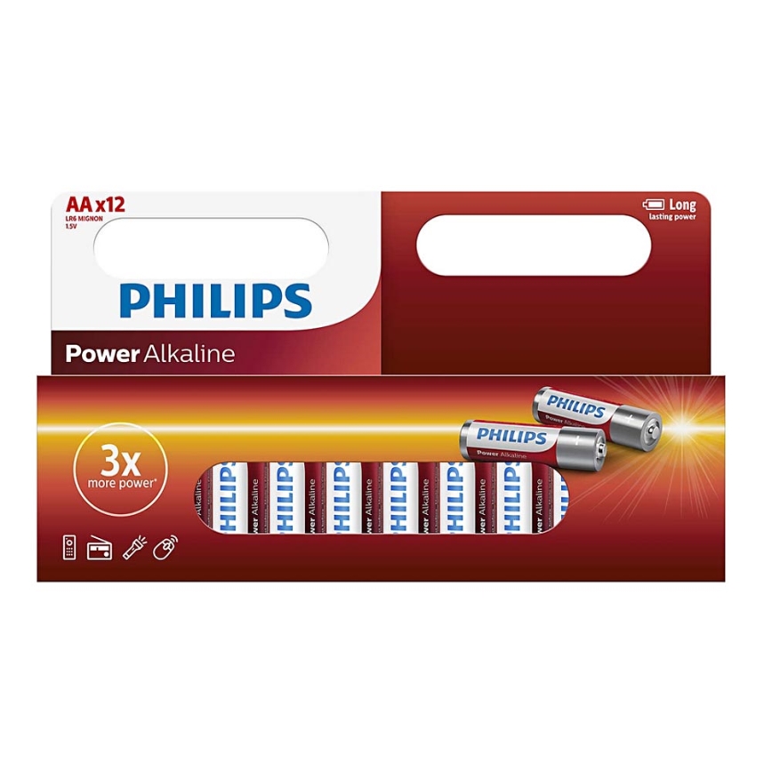 Philips LR6P12W/10 - 12 gab Alkaline baterija AA POWER ALKALINE 1,5V 2600mAh