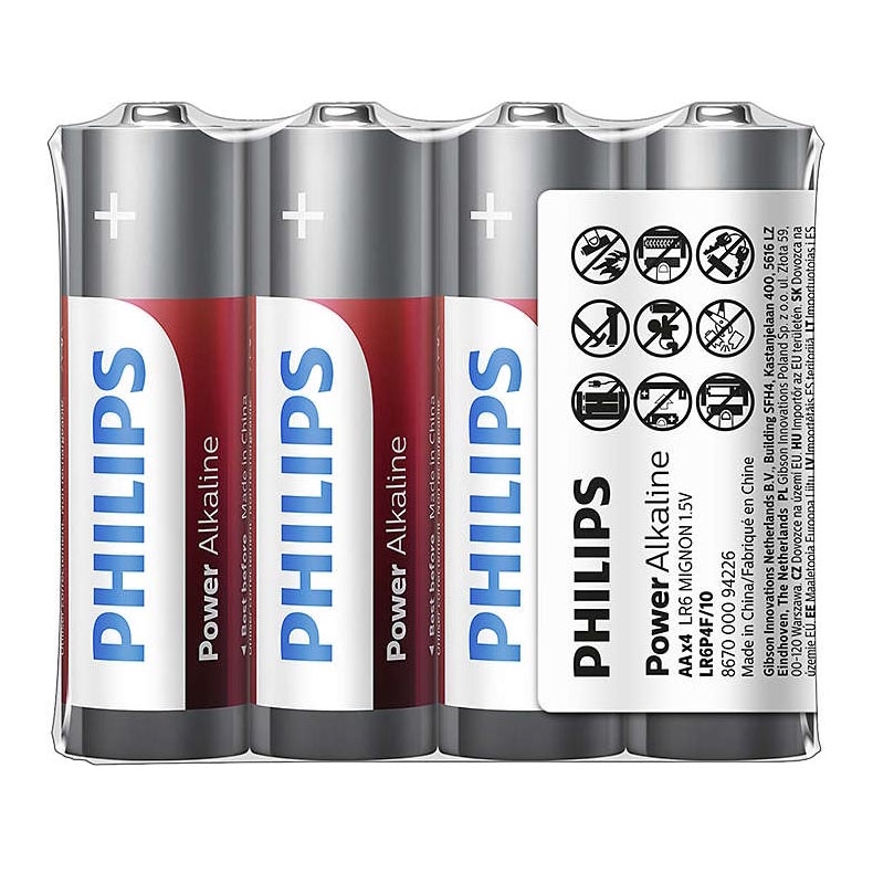 Philips LR6P4F/10 - 4 gab Alkaline baterija AA POWER ALKALINE 1,5V 2600mAh