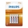 Philips R03L4B/10 - 4 gab  Cinka hlorīda baterija AAA LONGLIFE 1,5V 450mAh