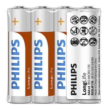 Philips R03L4F/10 - 4 gab  Cinka hlorīda baterija AAA LONGLIFE 1,5V 450mAh