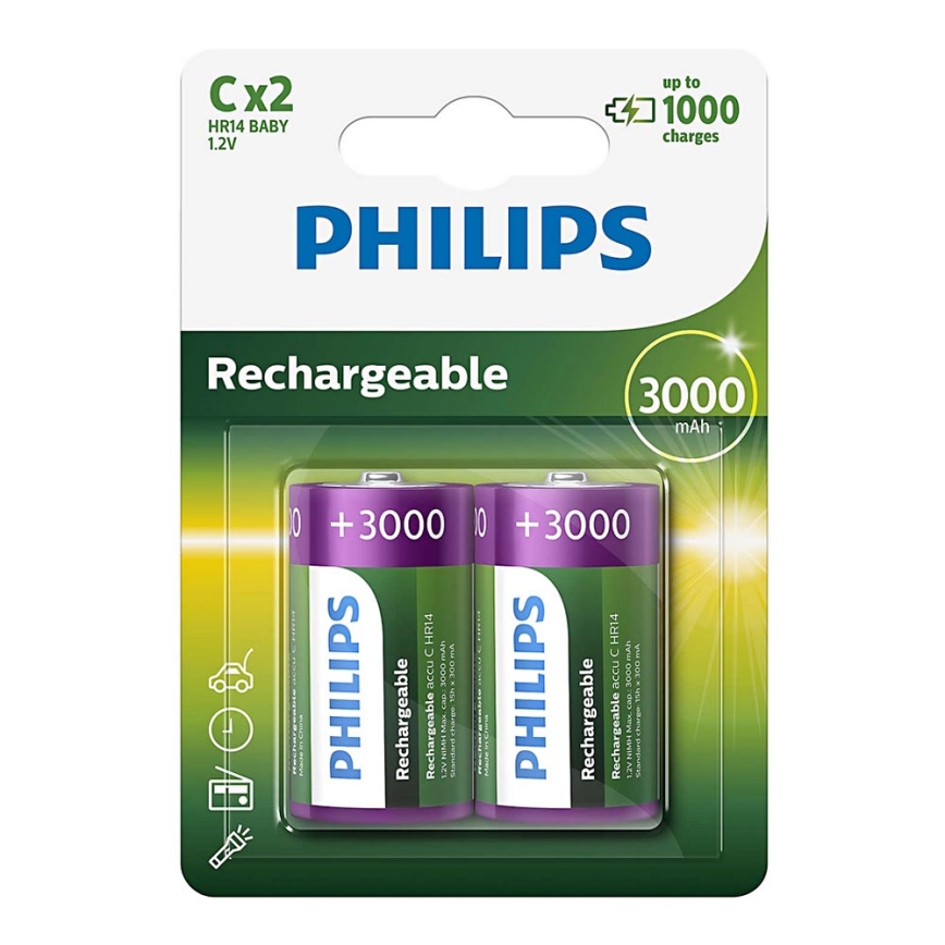 Philips R14B2A300/10 - 2 gab Uzlādējamas baterijas C MULTILIFE NiMH/1,2V/3000 mAh