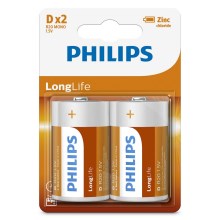 Philips R20L2B/10 - 2 gab  Cinka hlorīda baterija D LONGLIFE 1,5V