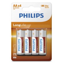 Philips R6L4B/10 - 4 gab  Cinka hlorīda baterija AA LONGLIFE 1,5V 900mAh