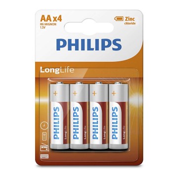 Philips R6L4B/10 - 4 gab  Cinka hlorīda baterija AA LONGLIFE 1,5V