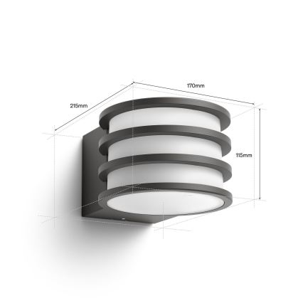 Philips - LED RGB ar regulējamu spilgtumu āra sienas gaismeklis Hue LUCCA 1xE27/8,1W/230V 1000-20000K IP44
