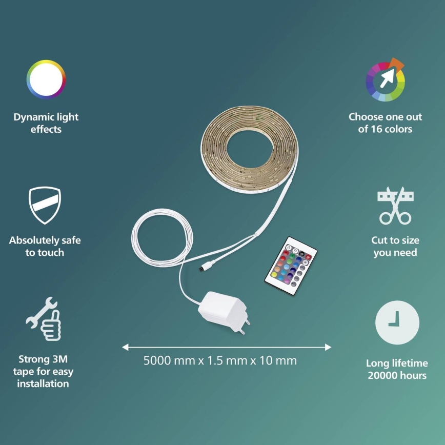 Philips - LED RGBW aptumšojama lente 5m LED/12W/230V + ar tālvadības pulti