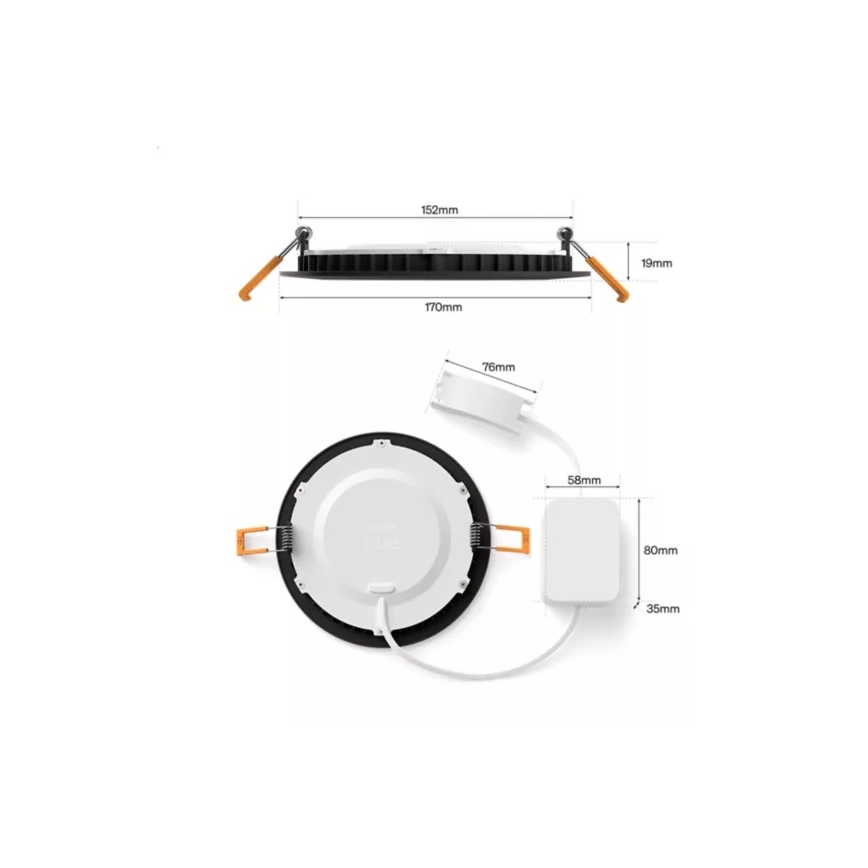 Philips - LED RGBW regulējams vannas istabas iebūvējams gaismeklis Hue SLIM LED/12W/230V 1000-20000K melns IP44