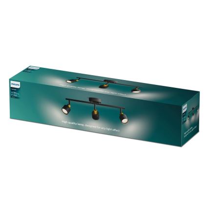 Philips - Starmetis NIALL 3xGU10/5W/230V melna/misiņš