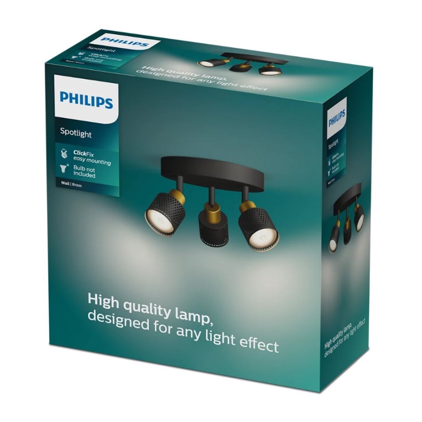 Philips - Starmetis NIALL 3xGU10/5W/230V melna/misiņš