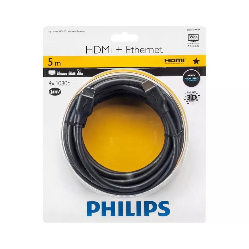Philips SWV2434W/10 - HDMI vads ar Ethernet, HDMI 1.4 A savienotājs 5m melns