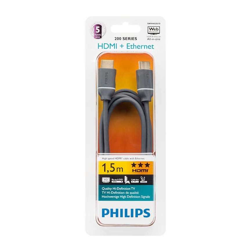 Philips SWV4432S/10 - HDMI vads ar Ethernet, HDMI 1.4 A savienotājs 1,5m pelēks