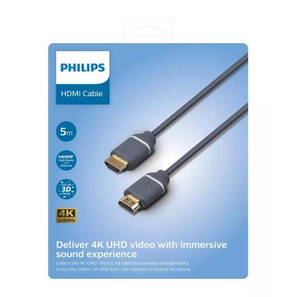 Philips SWV5650G/00 - HDMI vads ar Ethernet, HDMI 2.0 A savienotājs 5m pelēks