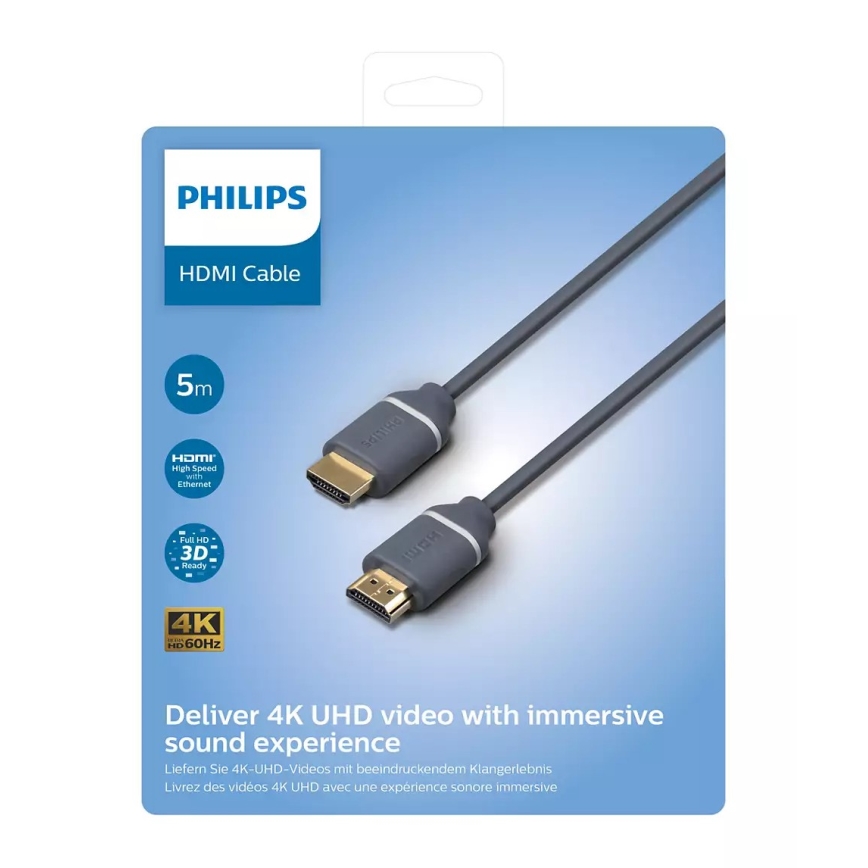 Philips SWV5650G/00 - HDMI vads ar Ethernet, HDMI 2.0 A savienotājs 5m pelēks