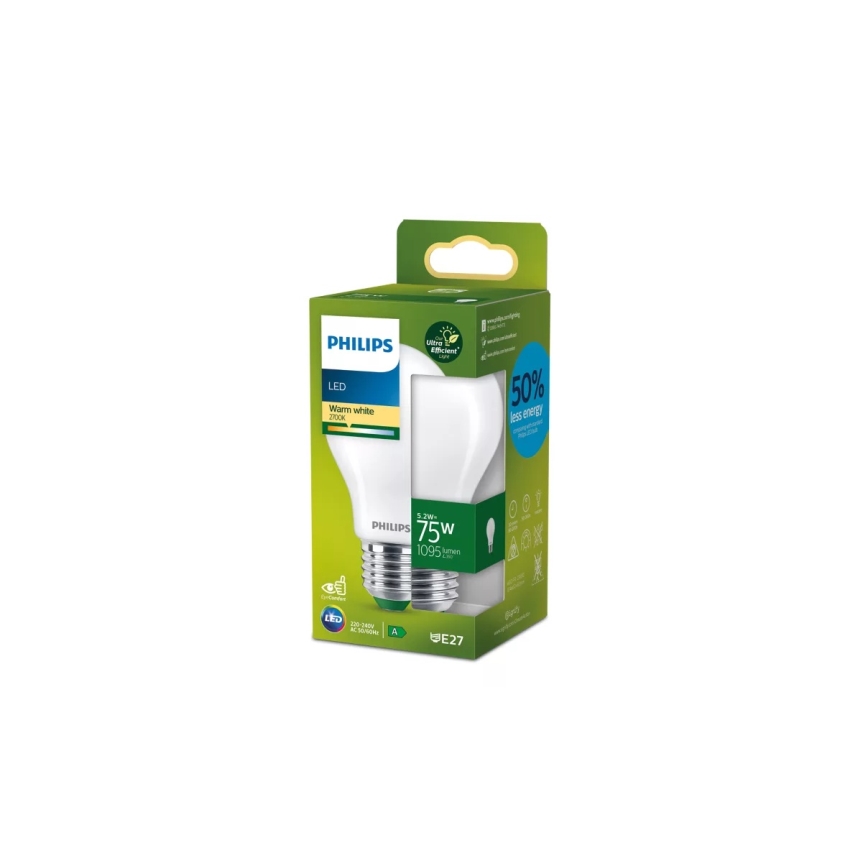 Philips ULTRAEFFICIENT LED spuldze A60 E27/5,2W/230V 2700K