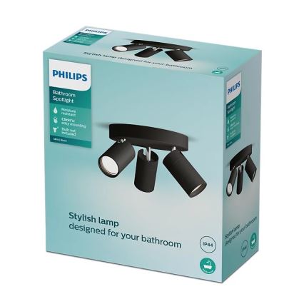 Philips - Vannas istabas starmetis IDRIS 3xGU10/5W/230V IP44 melna