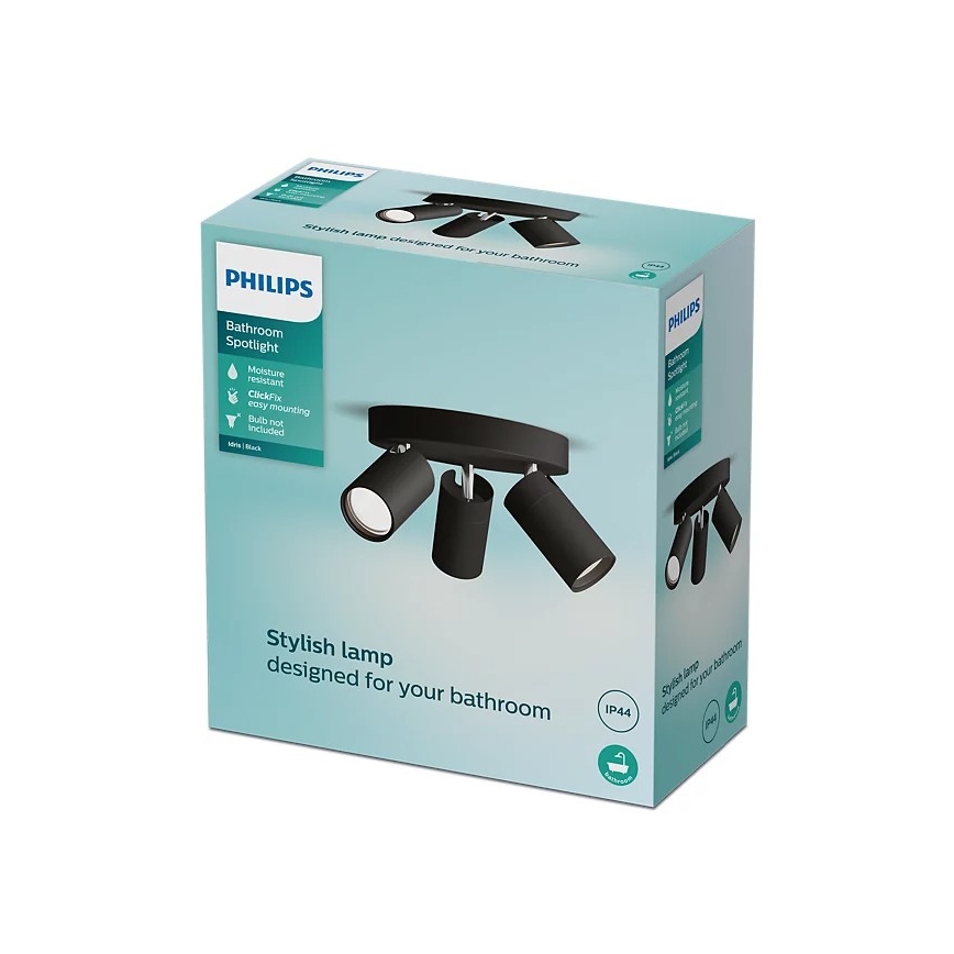 Philips - Vannas istabas starmetis IDRIS 3xGU10/5W/230V IP44 melna
