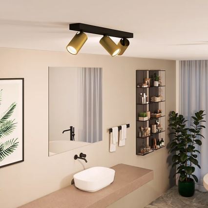 Philips - Vannas istabas starmetis IDRIS 3xGU10/5W/230V IP44 melna/zelta