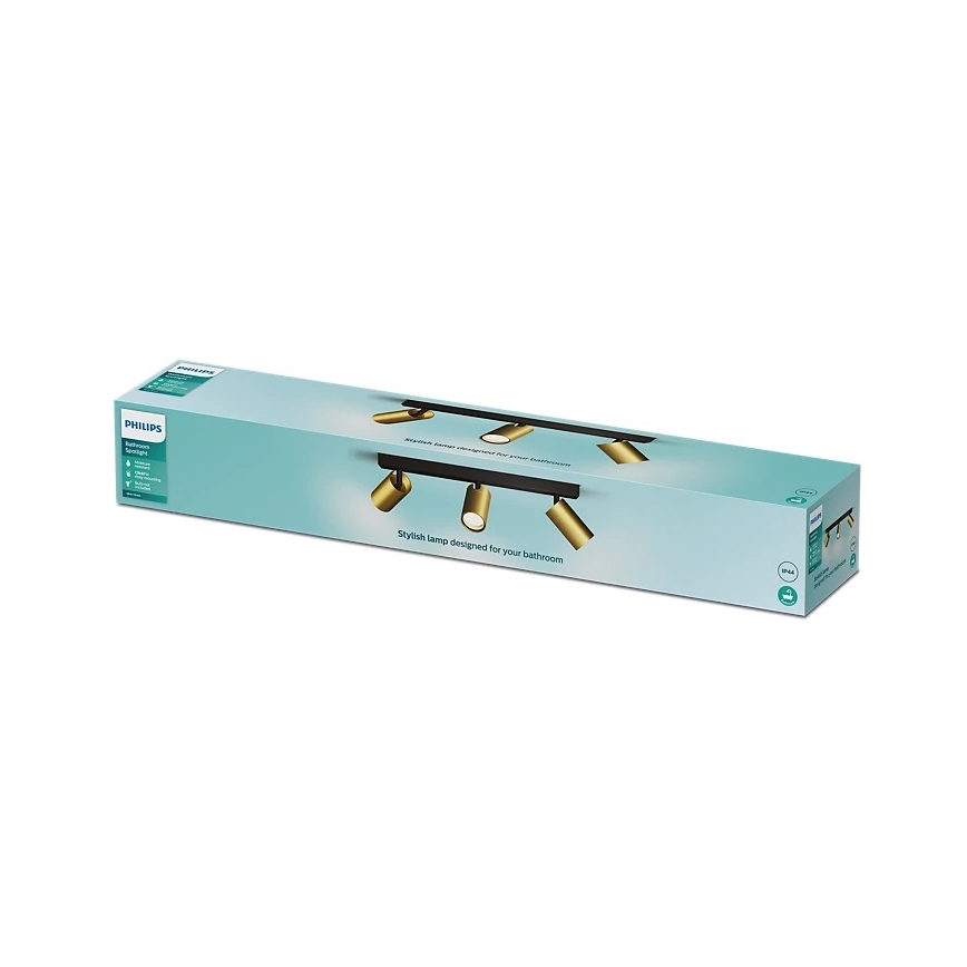 Philips - Vannas istabas starmetis IDRIS 3xGU10/5W/230V IP44 melna/zelta