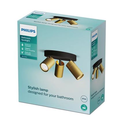Philips - Vannas istabas starmetis IDRIS 3xGU10/5W/230V IP44 melna/zelta