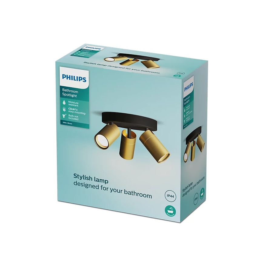 Philips - Vannas istabas starmetis IDRIS 3xGU10/5W/230V IP44 melna/zelta