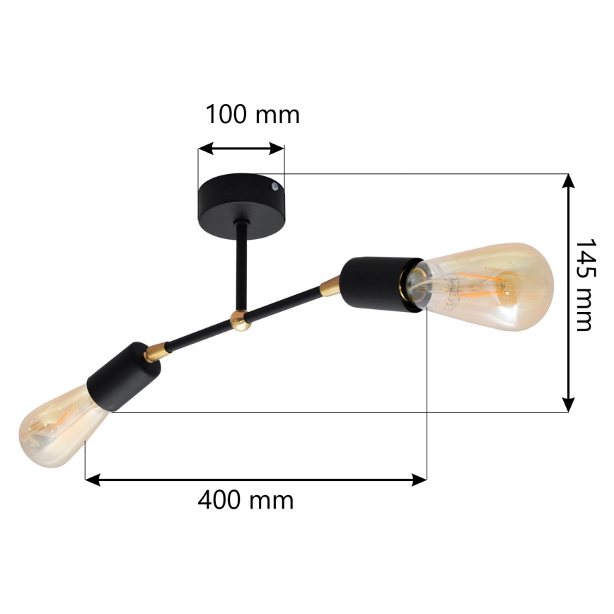 Pie virsmas stiprināma lustra ROSETTE 2xE27/15W/230V melna/zelta