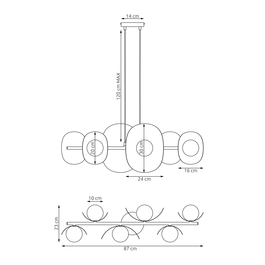 Piekaramā lampa ar kabeli ELEMENTI 6xG9/8W/230V balta