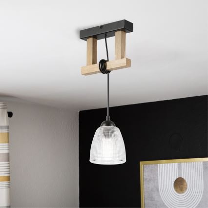 Piekaramā lampa ar kabeli LEANDRA 1xE27/15W/230V ozols/melna