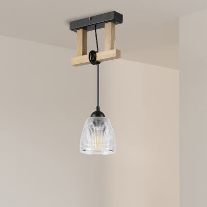 Piekaramā lampa ar kabeli LEANDRA 1xE27/15W/230V ozols/melna