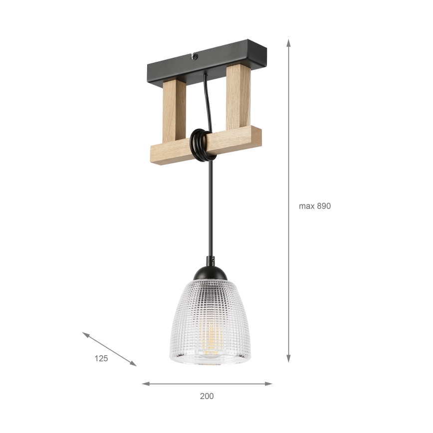 Piekaramā lampa ar kabeli LEANDRA 1xE27/15W/230V ozols/melna