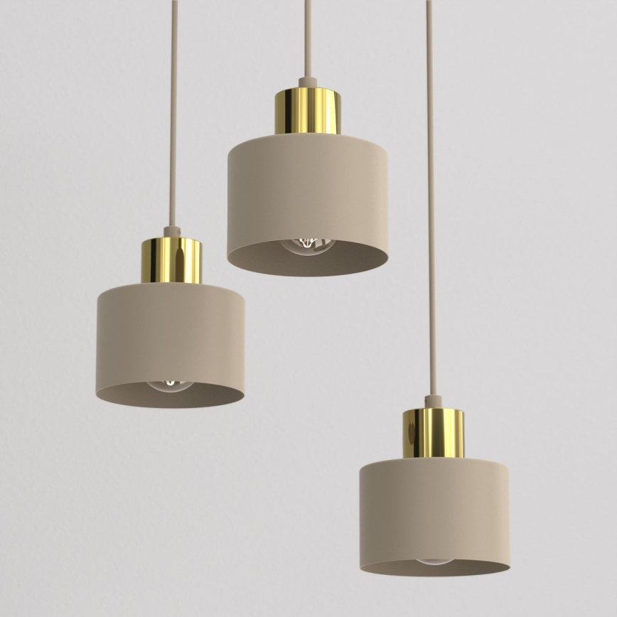 Piekaramā lampa ar kabeli PARKLA 3xE27/15W/230V bēša/zelta
