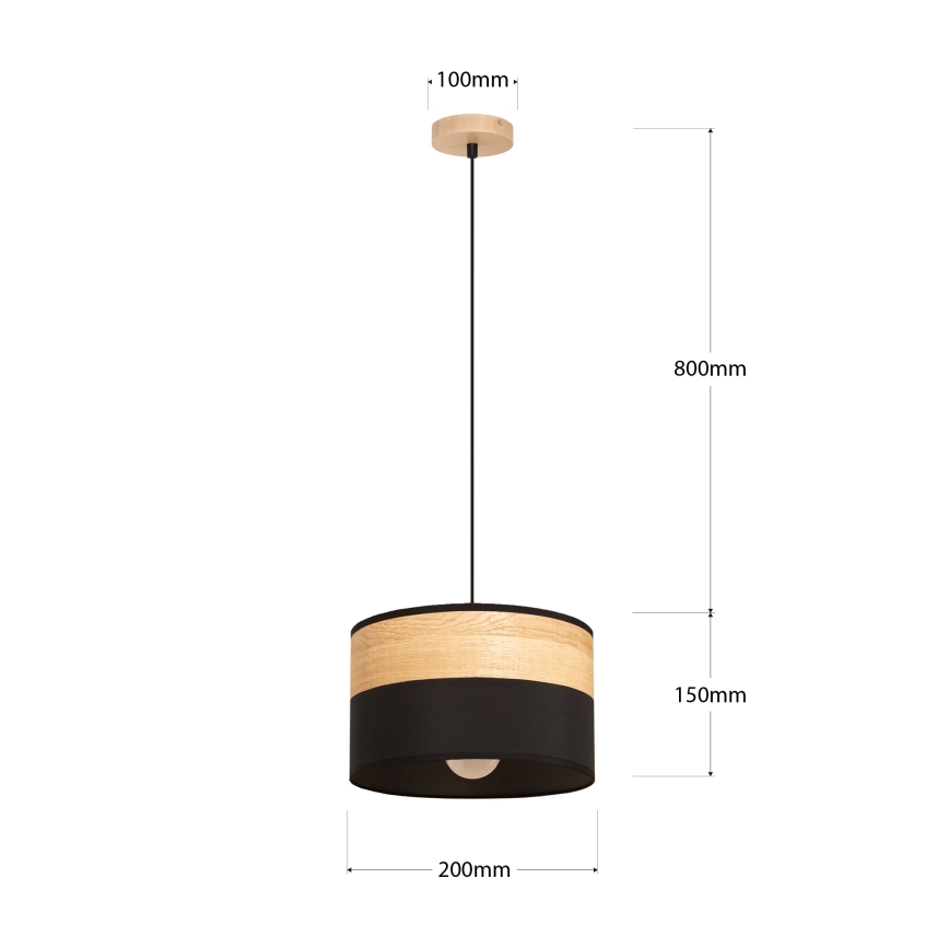 Piekaramā lampa ar vadu ALBA 1xE27/15W/230V Ø 20 cm melna/brūna