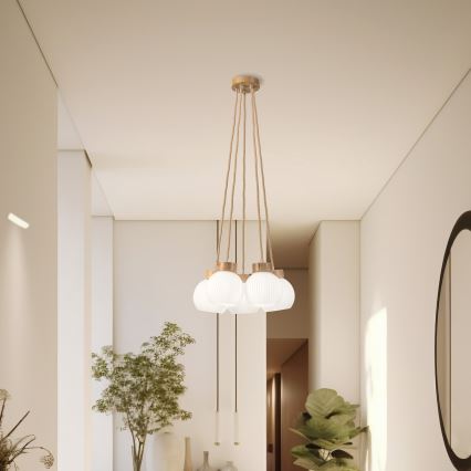 Piekaramā lampa LOOMIS uz vada 5xE27/15W/230V 83 cm bēša/ozols