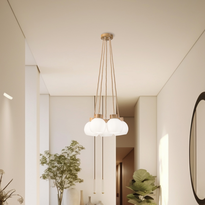 Piekaramā lampa LOOMIS uz vada 5xE27/15W/230V 83 cm bēša/ozols