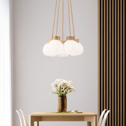 Piekaramā lampa LOOMIS uz vada 5xE27/15W/230V 83 cm bēša/ozols