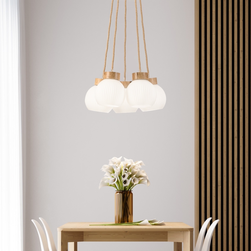 Piekaramā lampa LOOMIS uz vada 5xE27/15W/230V 83 cm bēša/ozols