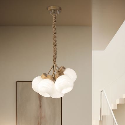 Piekaramā lampa LOOMIS uz vada 5xE27/15W/230V 83 cm bēša/ozols