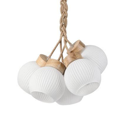 Piekaramā lampa LOOMIS uz vada 5xE27/15W/230V 83 cm bēša/ozols