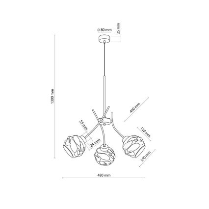 Piekaramā lampa uz kabeļa ZULIA 3xE27/15W/230V melna/dūmakaina melna