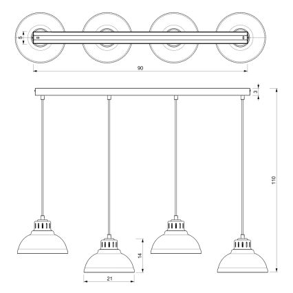 Piekaramā lampa uz vada SVEN 4xE27/15W/230V, burgundijas krāsa