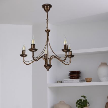 Piekaramā lustra ANTON ar ķēdi 5xE14/15W/230V bronzas krāsas