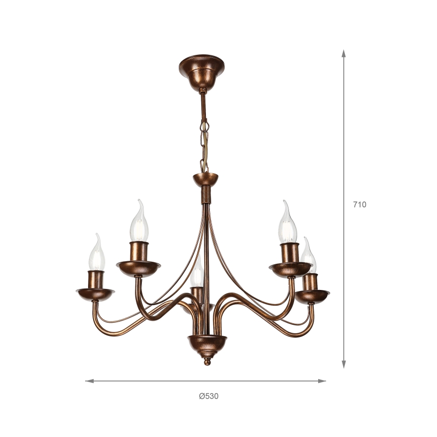 Piekaramā lustra ANTON ar ķēdi 5xE14/15W/230V bronzas krāsas
