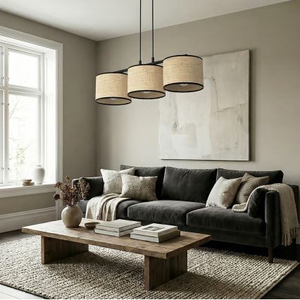 Piekaramā lustra ar trosi ECO 3xE27/15W/230V bēšs/rotangs