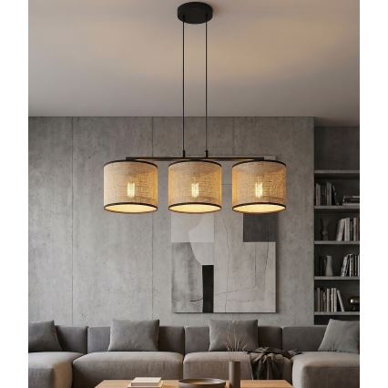Piekaramā lustra ar trosi ECO 3xE27/15W/230V bēšs/rotangs
