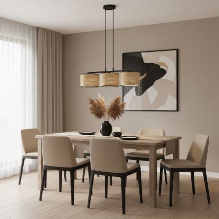 Piekaramā lustra ar trosi ECO 3xE27/15W/230V bēšs/rotangs