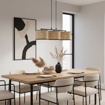 Piekaramā lustra ar trosi ECO 3xE27/15W/230V bēšs/rotangs