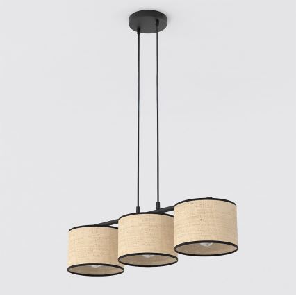 Piekaramā lustra ar trosi ECO 3xE27/15W/230V bēšs/rotangs