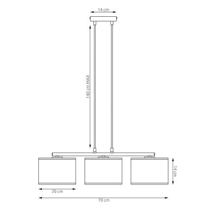 Piekaramā lustra ar trosi ECO 3xE27/15W/230V bēšs/rotangs