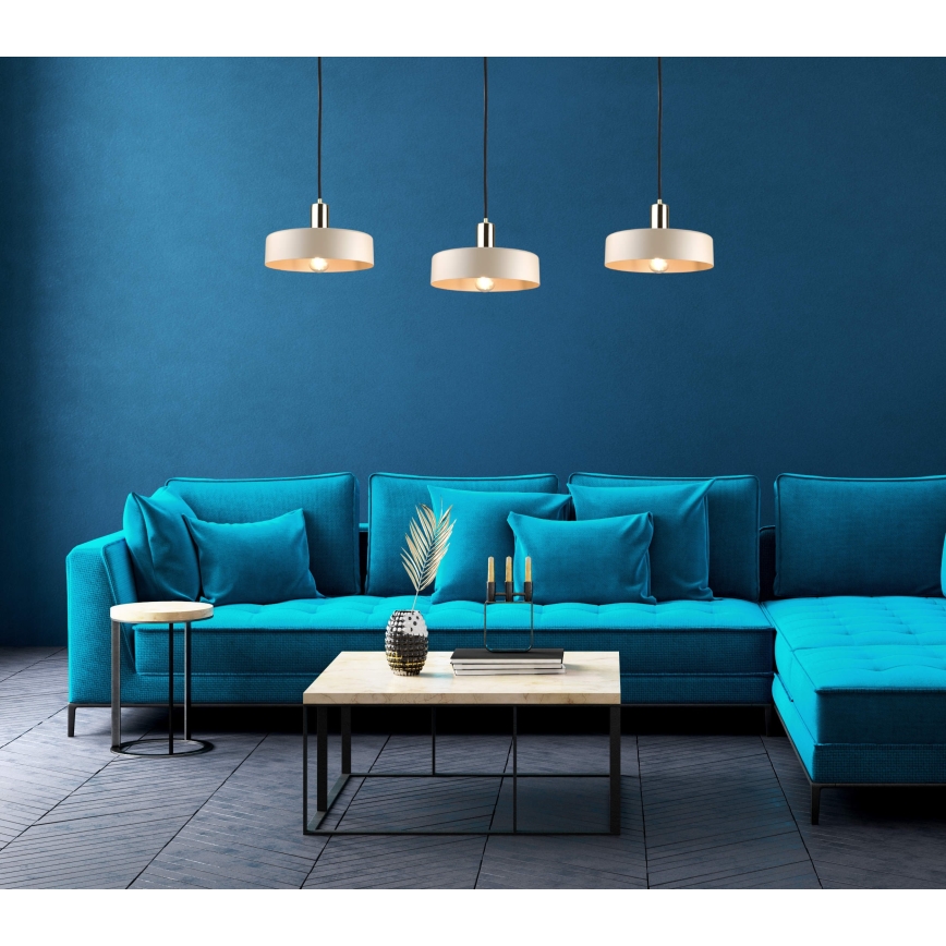 Piekaramā lustra LATTE uz troses 3xE27/60W/230V bēša/melna/zelta