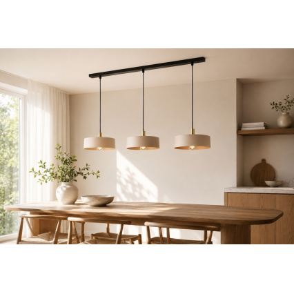 Piekaramā lustra LATTE uz troses 3xE27/60W/230V bēša/melna/zelta